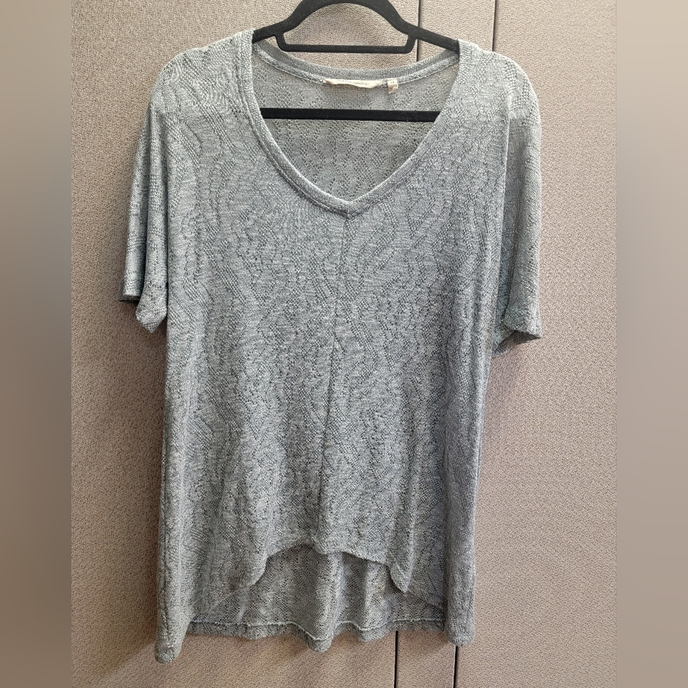 Soft Surroundings High Low Grey lace V-neck tee